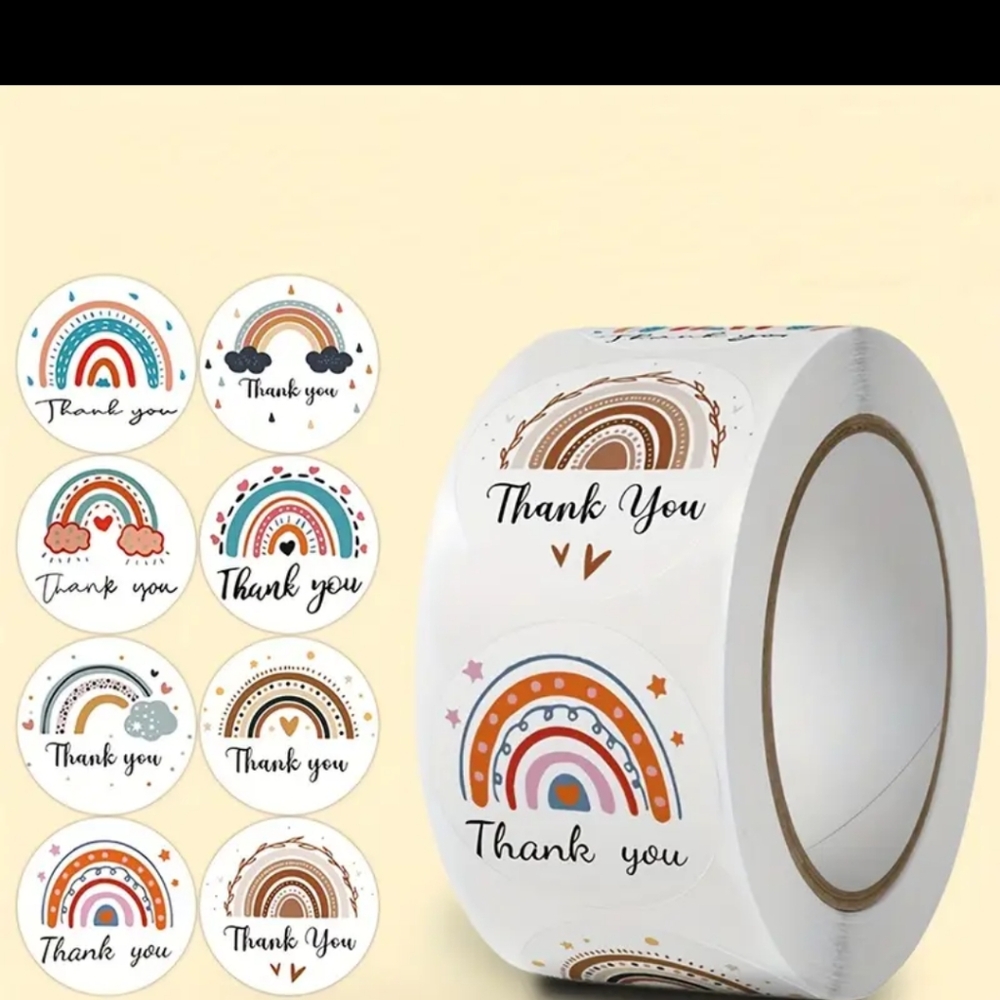 Roll of 500 Rainbow Thank you Stickers 1 Inch